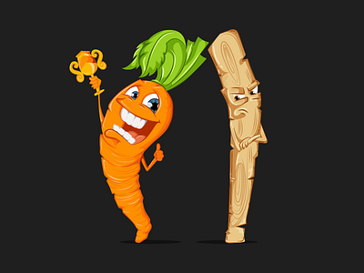 Carrot vs Stick Illustration carrot cool illustration detailed emotions happy health highly illustrated illustration stick winner