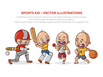 Sports Kid - Vector Illustrations emojis emoticons f1digitals illustration kids play sports stickers vector