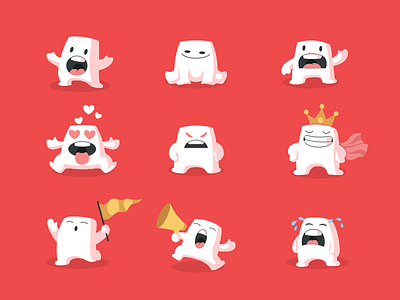Mr Mallow Character Design app icon business character emojis expressions happy illustration marshmallow moods stickers vector