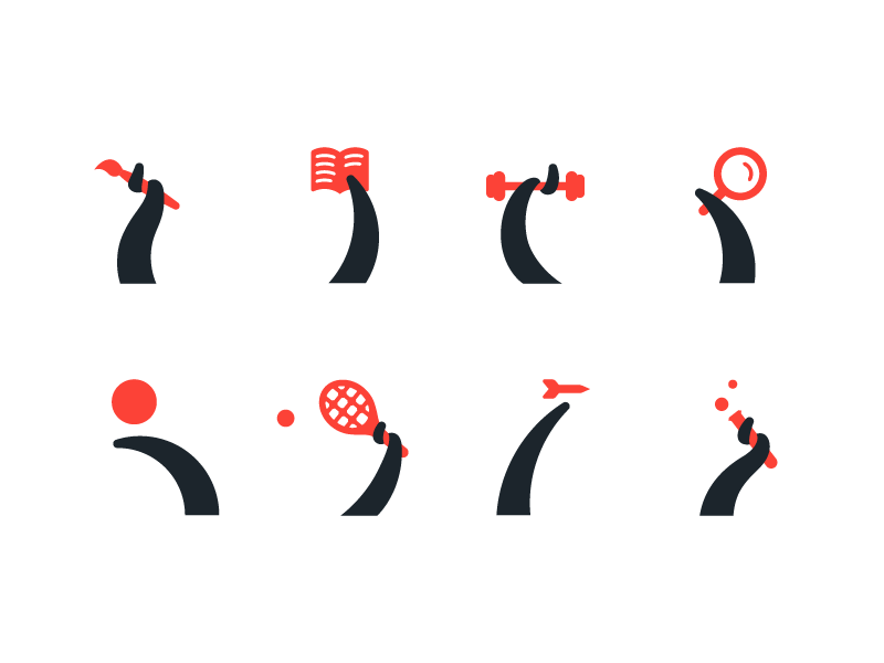 Activities + Octopus lab dart tennis ball search weightlifting book brush octopus branding symbol logo