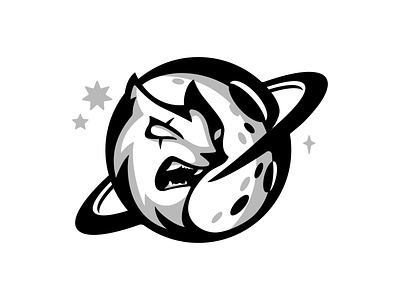 Space Cat animal art black and white cat crater logo mascot planets space sports logo stars