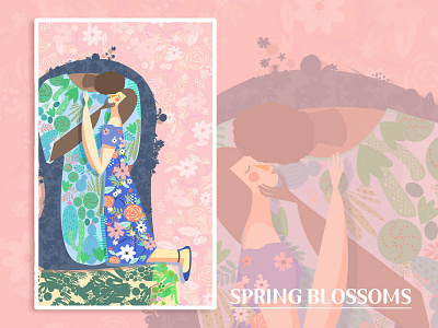 spring blossoms design girl girl illustration girly illustration photoshop art 板绘