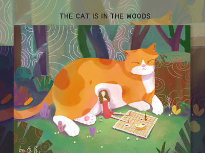 The Cat Is InThe Woods design girl illustration photoshop art 板绘 猫咪