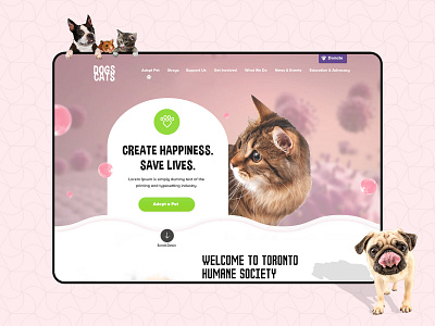 Landing Page Design branding cat cat lovers create happiness dailyui design digital dog lovers dogs donate dribbble landingpage product design pugg ui uiux webdevelopment website