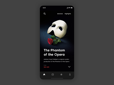 Dubai Opera Dashboard animation app opera principle purchase theater ticket app ticket booking tickets ui ux