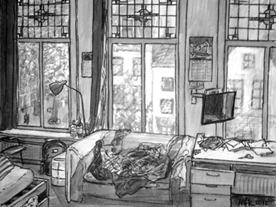Room in Delft illustration pen sketch