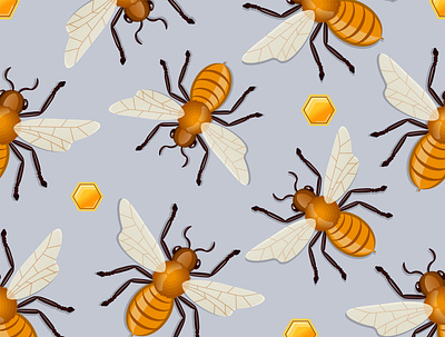 pattern with bees art been blue design honig illustration pattern vector