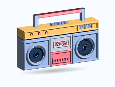 Boombox, audio and music. Retro old realistic 3d illustration. hop