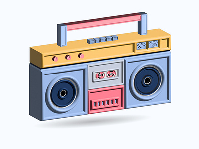 Boombox, audio and music. Retro old realistic 3d illustration.