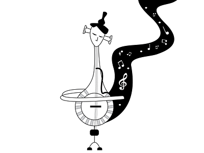 Kamancheh black and white design illustration illustrator instrument minimal music ui vector