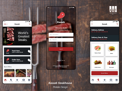 Kassab Steakhouse adobexd ahf app flat food login minimal restaurant steak ui ux