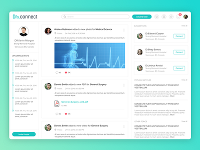 Drs Connect dashboard design doctor healthcare service app social timeline web app