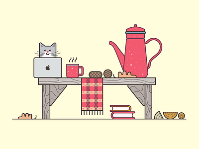 Get Ready For Winter autumn cat icon illustration morning tea vector winter