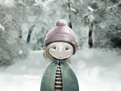 Snowy Landscape girl illustration snow winter