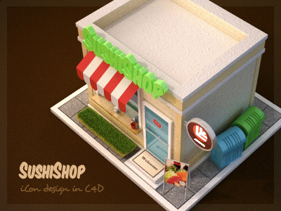 Icon design in c4d 3d icon shop sushi