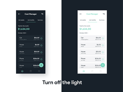 Cost Manager - Budget app budget app clean ui dailyui dark mode dark ui design finance finance app light mode management app modern design night mode ux ui uxui