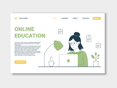 Illustration for the Landing Page of a Online Education adobe illustrator character college design flat graphic design home education illustration landing page learning online education school student teaching university vector