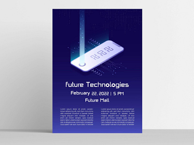 Future Technologies Conference Flyer communication cyber cyberpunk flyer future futuristic graphic design isometric mobile neon phone poster smart tehnology vector