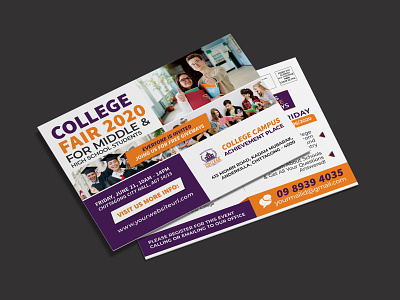 College Fair Eddm Postcard Template career college event college fairs eddm postcard design education education tour exhibition expo happy holidays high school holidays event middle school pamphlet postcard postcard templates design pupils representatives scholarship templates download