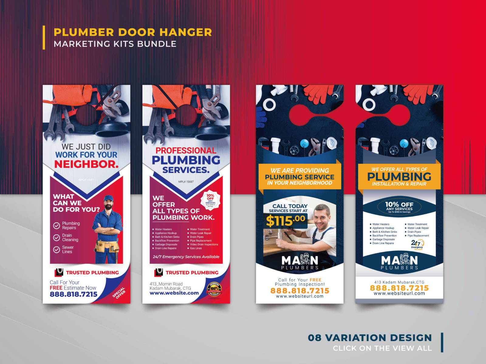 Plumber Door Hanger Marketing Kits Bundle Template by VisualGraphics on