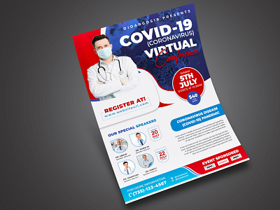 Vitual Coference Flyer / Poster Template conference convention coronavirus failure flyer flyer template design invitation leadership leaflet lecture lecture hall meeting participant seminar series speakers speech summit