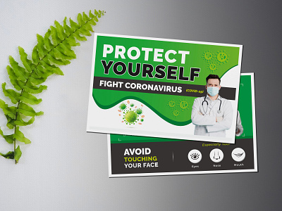 Protect Yourself (COVID-19) Postcard Template graphic design health hygiene infection infection flu influenza pathogen pneumonia protect yourself fight covid 19 protect yourself to others wash your hand wash your hand