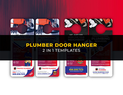 Plumber Door Hanger 2 in 1 Template Bundle business clogged toilet commercial construction corporate drainage emergency faucet faucet drains fixture repair gutter handyman installation leak plumber plumber door hanger plumbing promotion publication template