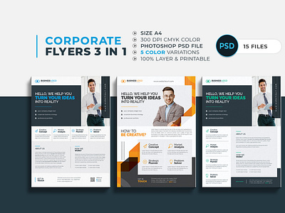 Corporate Flyer 3 in 1 Bundle Template