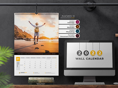 Wall Calendar 2022 template orange