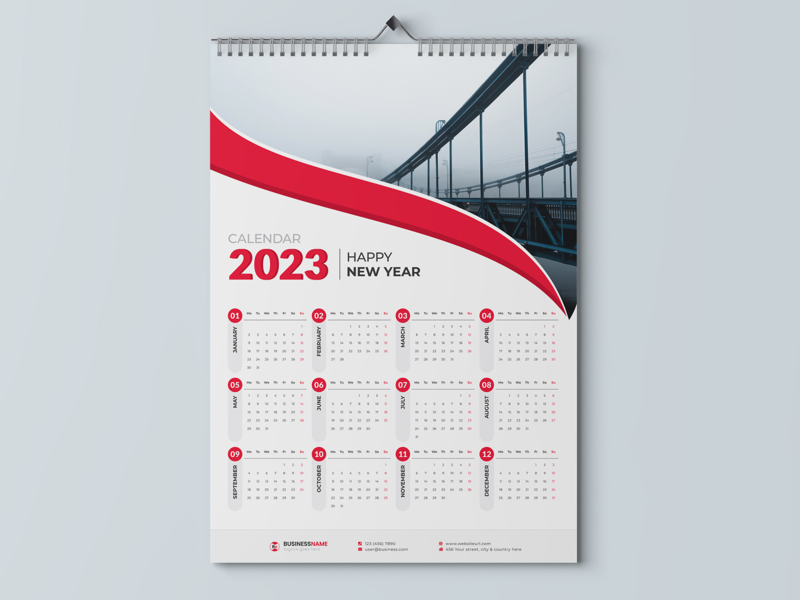 One-Page Wall Calendar 2023 by VisualGraphics on Dribbble