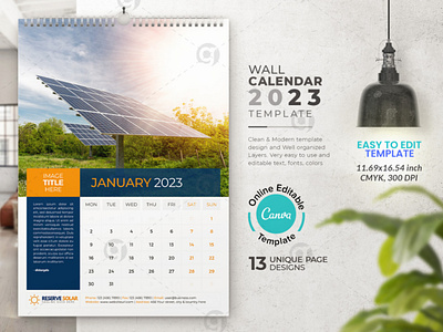 Solar Business Wall Calendar 2023 Canva template didargds calendar