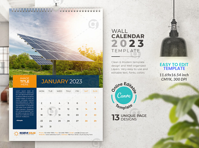 Solar Business Wall Calendar 2023 Canva template didargds calendar