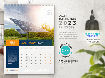 Solar Business Wall Calendar 2023 Canva template