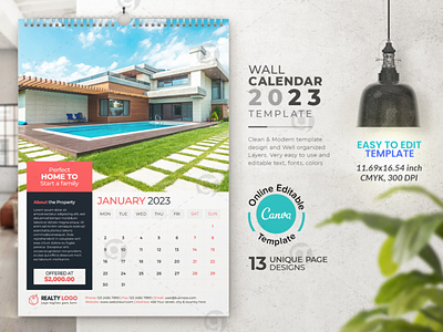 Real Estate Wall Calendar 2023 Canva template didargds calendar