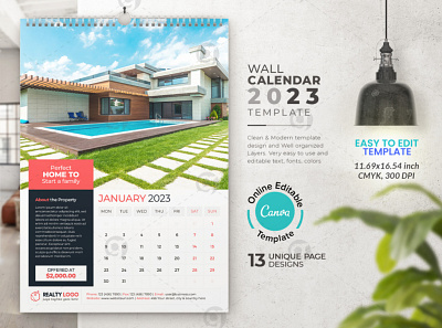 Real Estate Wall Calendar 2023 Canva template didargds calendar