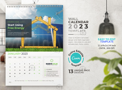 Solar Business Wall Calendar 2023 Canva template didargds calendar