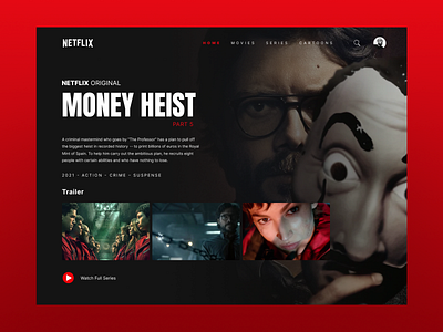 Netflix - Money Heist Season 5 - Home Page Concept app ui app ui ux design figma home page money heist netflix ui ui ux design ui ux designer ux web web designer website design website designer