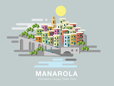 Manarola building illustration italy