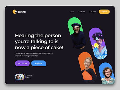 HearMe social website abstract art color community concept dailyui dailyuichallenge design designer desktop digital friends landing page minimal social team ui ux web work