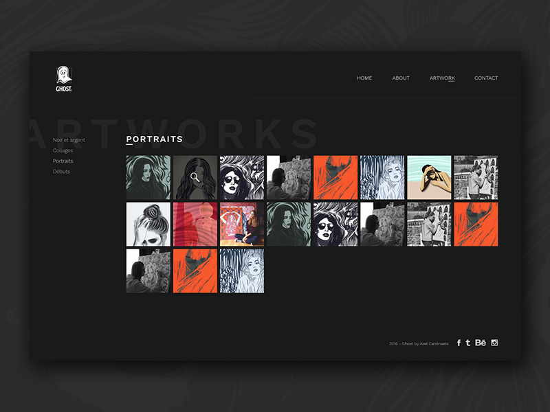 Ghost.be LIVE - Gallery gallery minimal web design artworks page classy black white