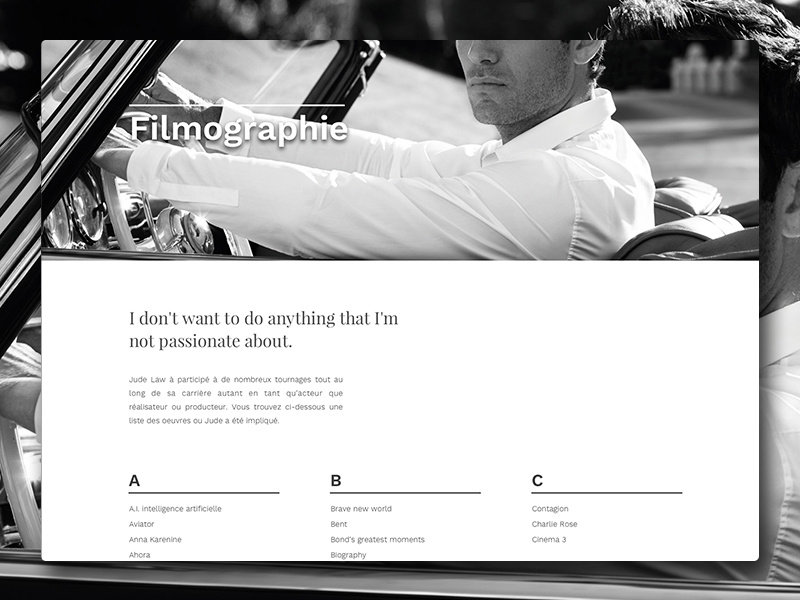 Jude Law fictive Website - Filmographie filmography web minimal typography white jude law design black portfolio