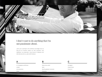Jude Law fictive Website - Filmographie black design filmography jude law minimal portfolio typography web white