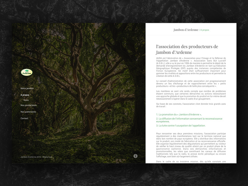 Jambon D'Ardenne - Informations white black classy page artworks design web minimal text