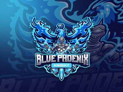 Blue Phoenix Knight Mascot Logo blue phoenix bold logo design esports gaming illustration knight logo logos mascot phoenix phoenix mascot logo sports logo