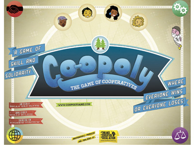 Co-opoly: Box cover board game co op co opoly game icons packaging typography