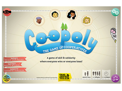 Co-opoly: Box cover 2nd Printing board game box co op game lettering logo lost type packaging