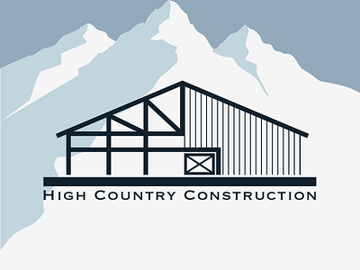 High Country Construction Logo With Mountains barn building construction country logo mountains rural rustic shed snowy