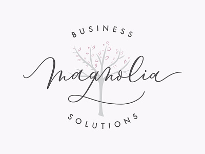 Magnolia Business Solutions Logo brand branding calligraphy feminine hand drawn logo small business tree type typography