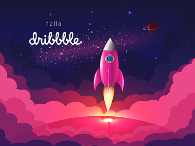 Hello, Dribbblers! hello hello dribbble landing rocket
