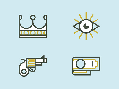Sins banknote crown eye gun icon illustration pictogram